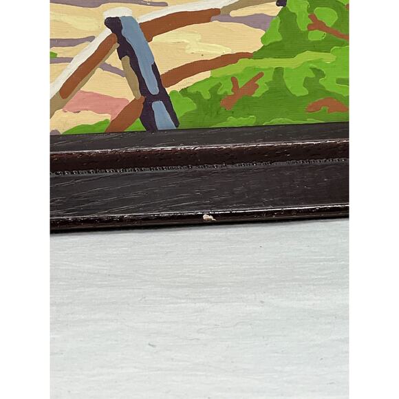 Vtg Paint By Number Cabin Lodge with Snowy Mountain View 18x14 Framed 50s PBN - Picture 5 of 7